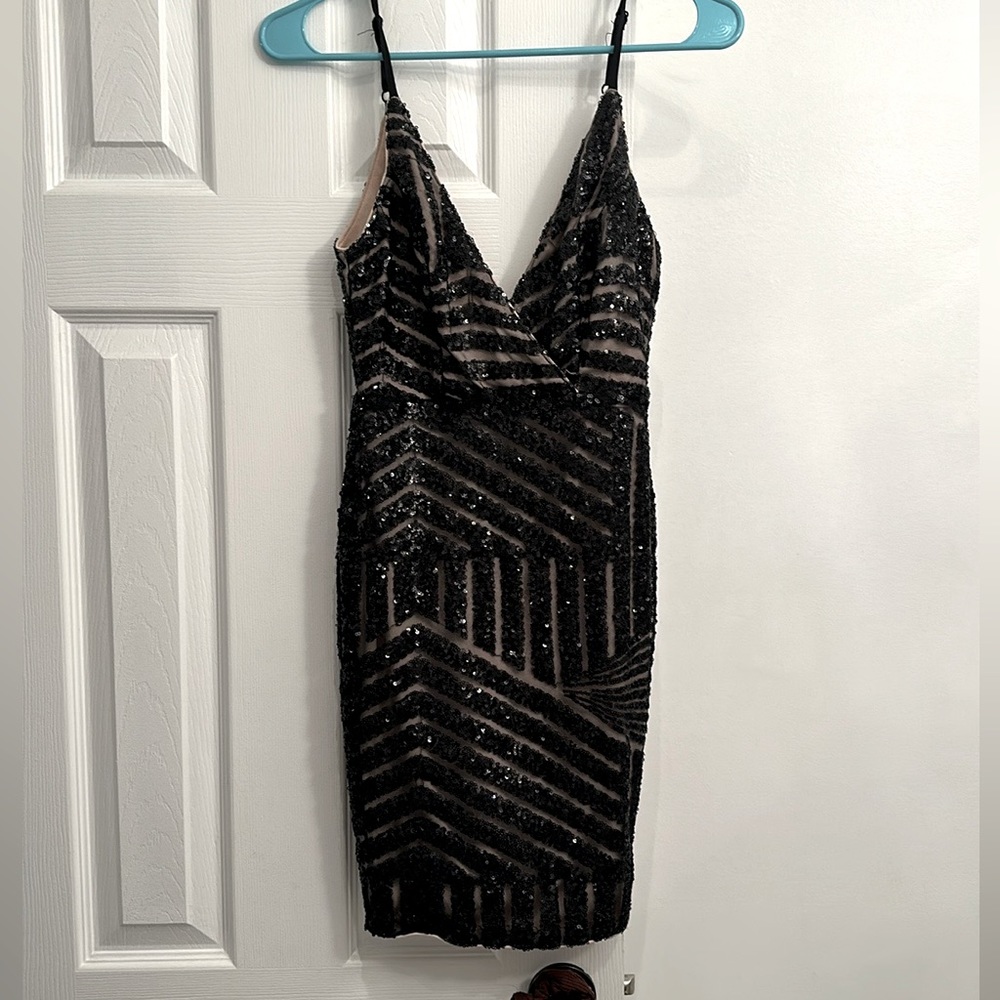 black sequin dress